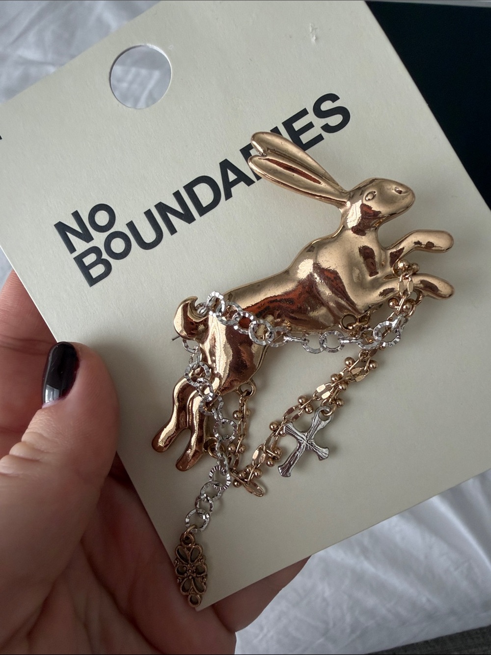 No Boundaries Rose Gold Rabbit Brooch with Mixed Chains